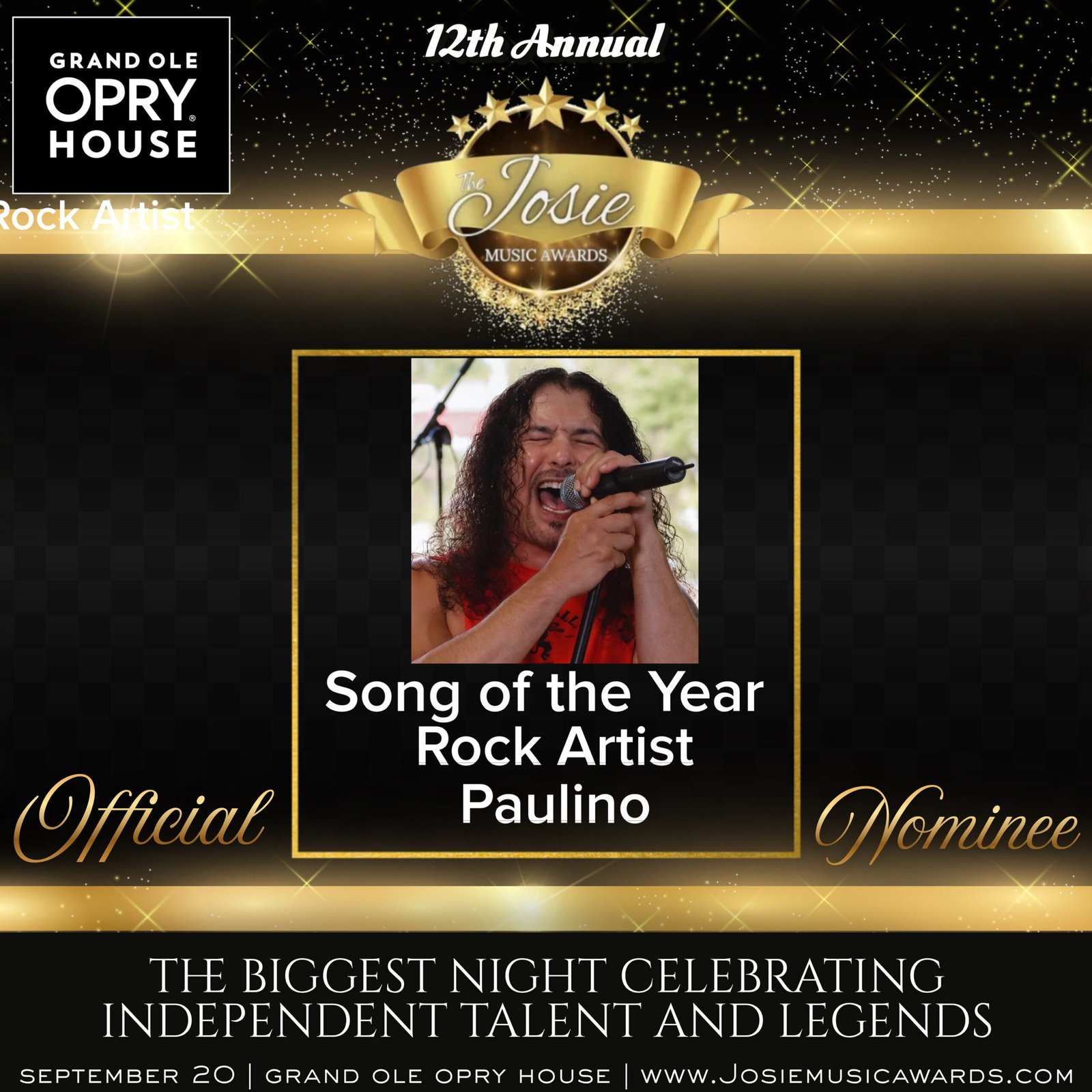 PAULINO STEPS INTO HIS OWN SPOTLIGHT: “DON’T GIVE UP ON ME” EARNS JOSIE MUSIC AWARDS NOMINATION FOR SONG OF THE YEAR – ROCK ARTIST