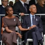 Michelle Obama Wore a Brown Ferragamo Leather-Trim Jersey Maxi Dress at the 25th Anniversary of September 11